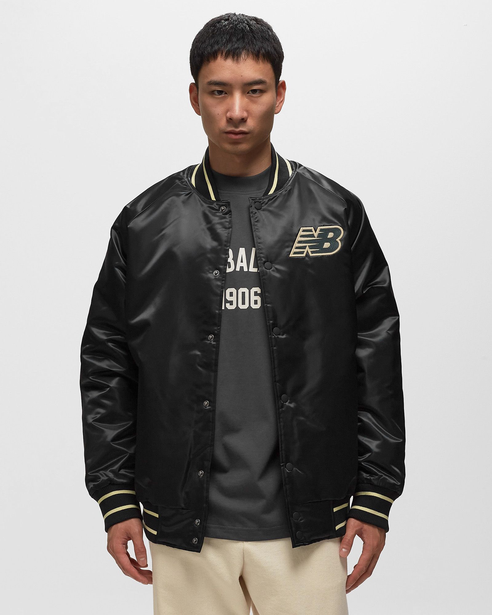 New Balance Athletics Varsity Satin Bomber Jacket Black