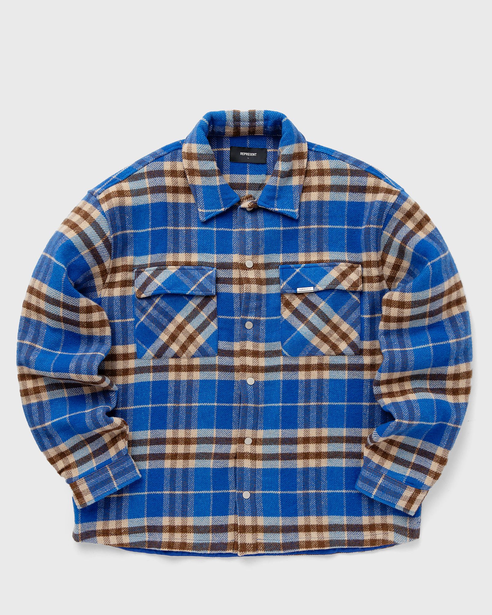 Represent - intial print flannel shirt men overshirts blue|beige in größe:m