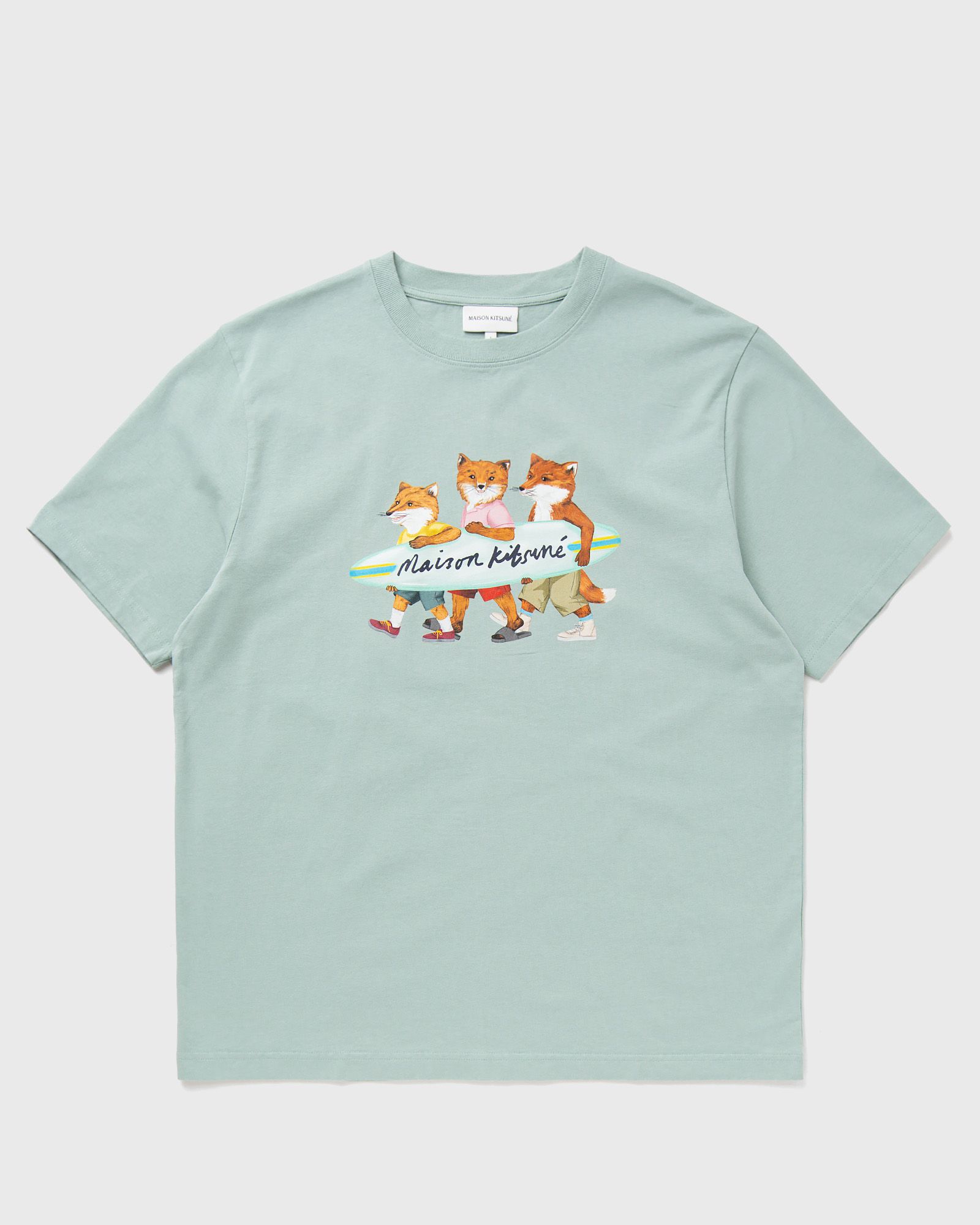 Maison Kitsune - surfing foxes comfort tee-shirt men shortsleeves green in größe:xl