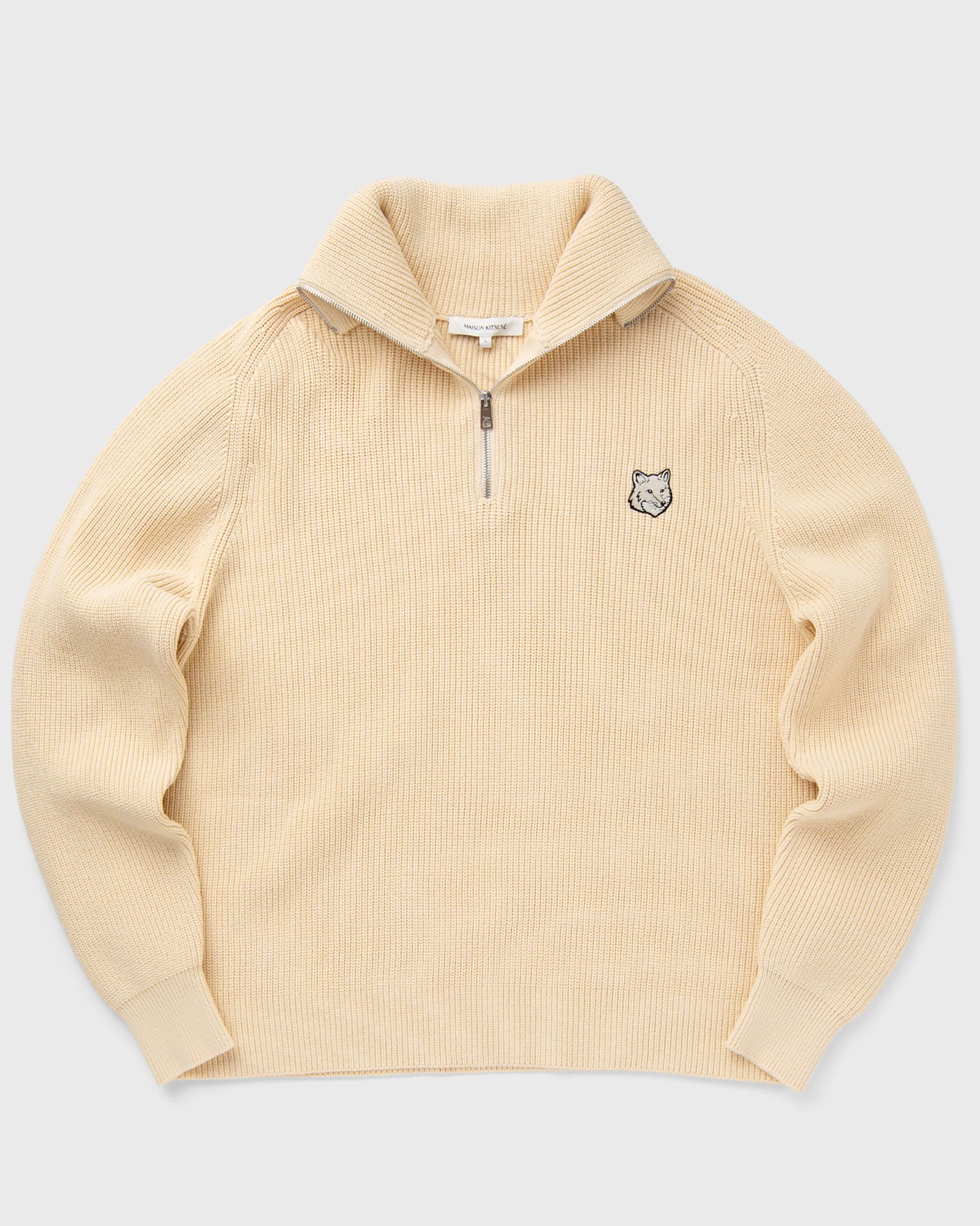 Maison Kitsune - bold fox head patch half zip ribbed jumper men pullovers beige in größe:s