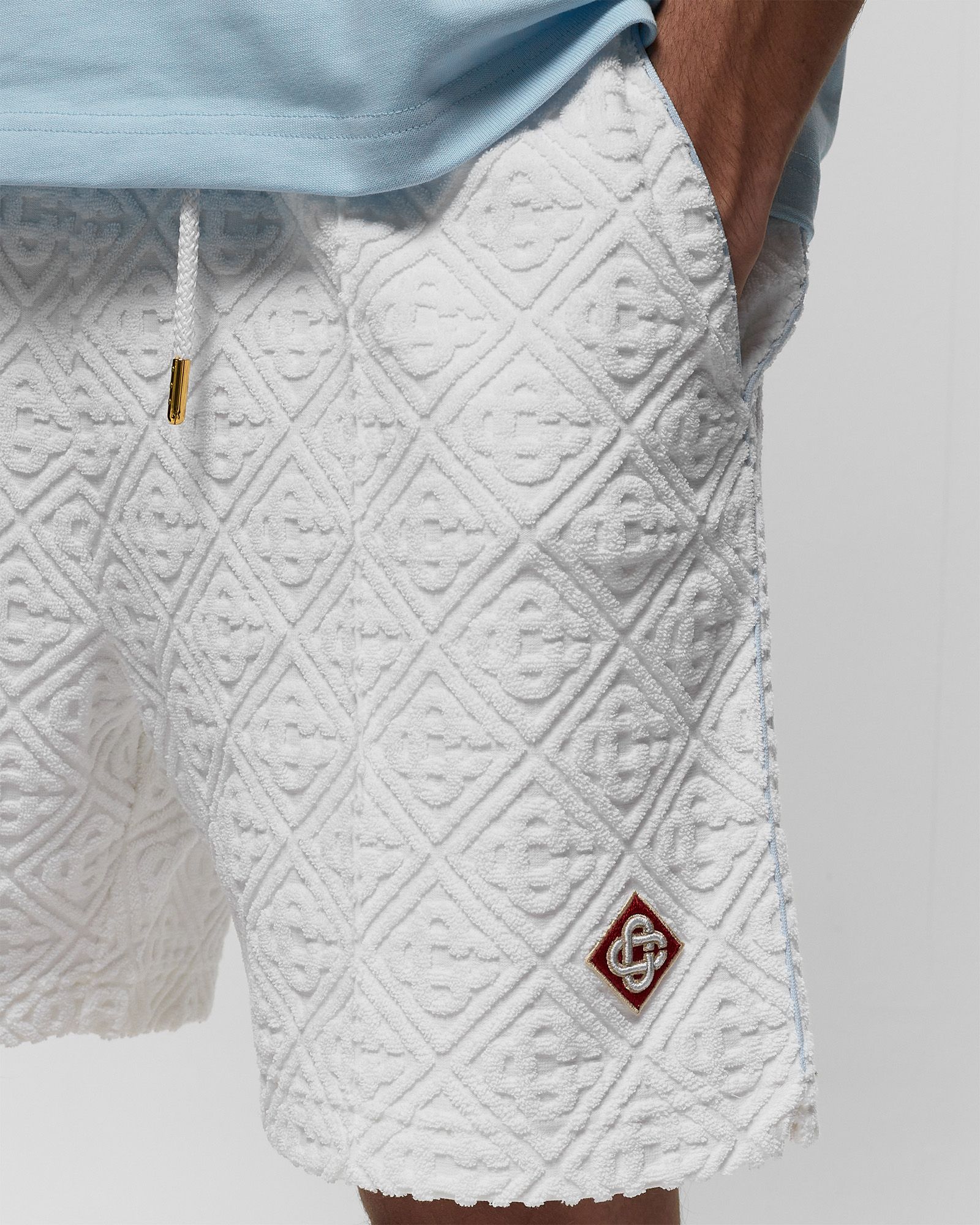 MENS JACQUARD MONOGRAM TOWELLING TRACK SHORTS