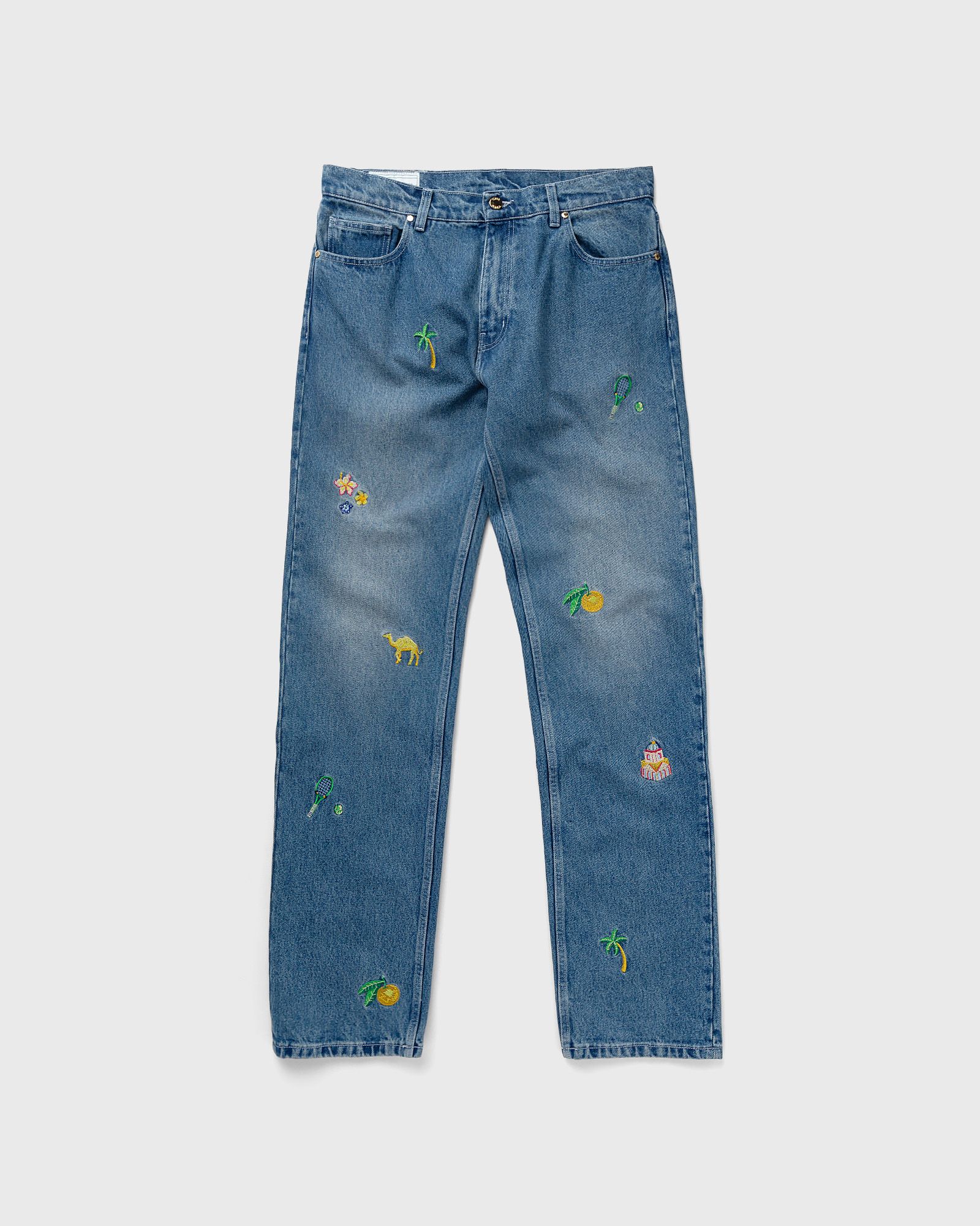 STONE WASH DENIM EMBROIDERED MOTIF JEAN