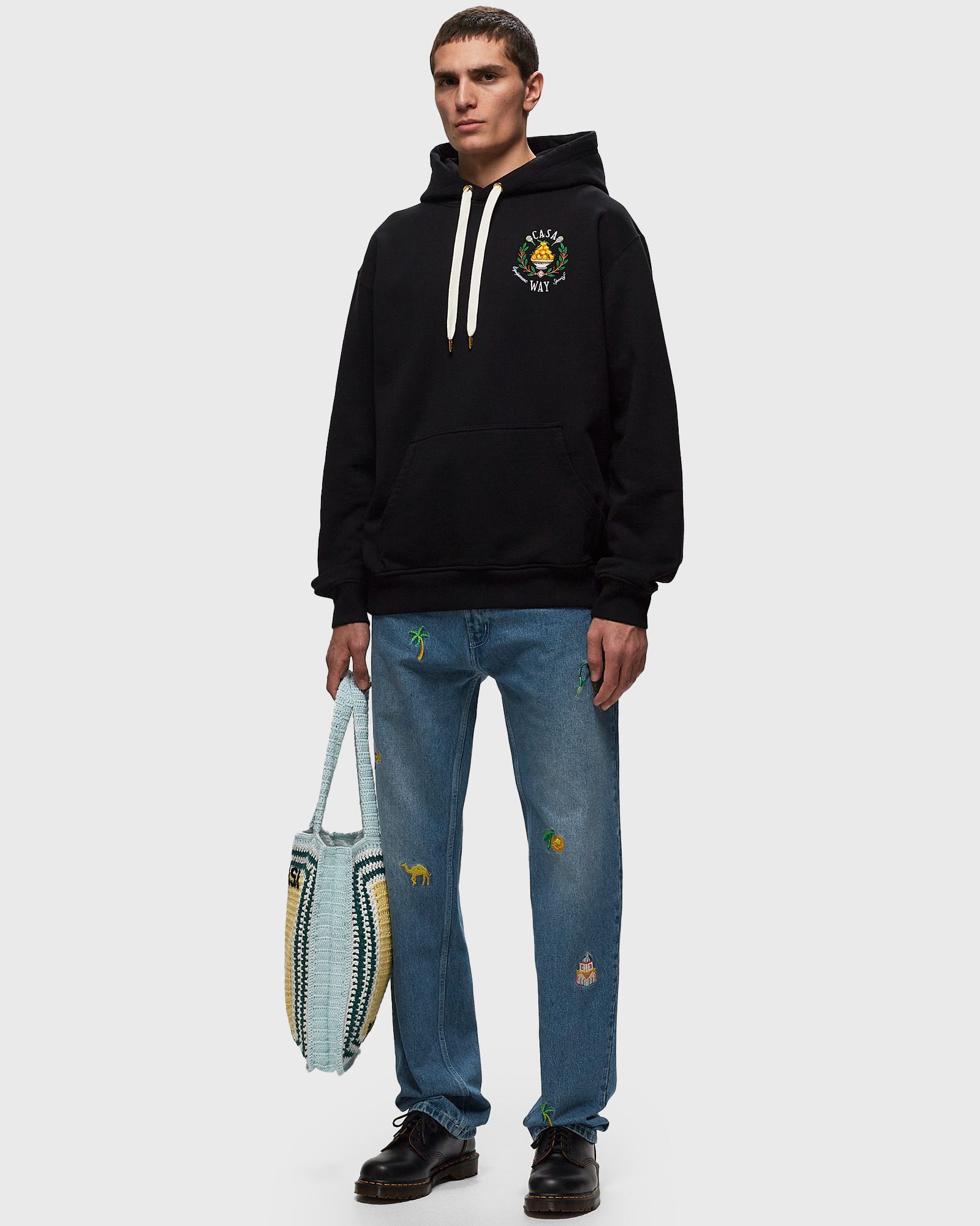 STONE WASH DENIM EMBROIDERED MOTIF JEAN