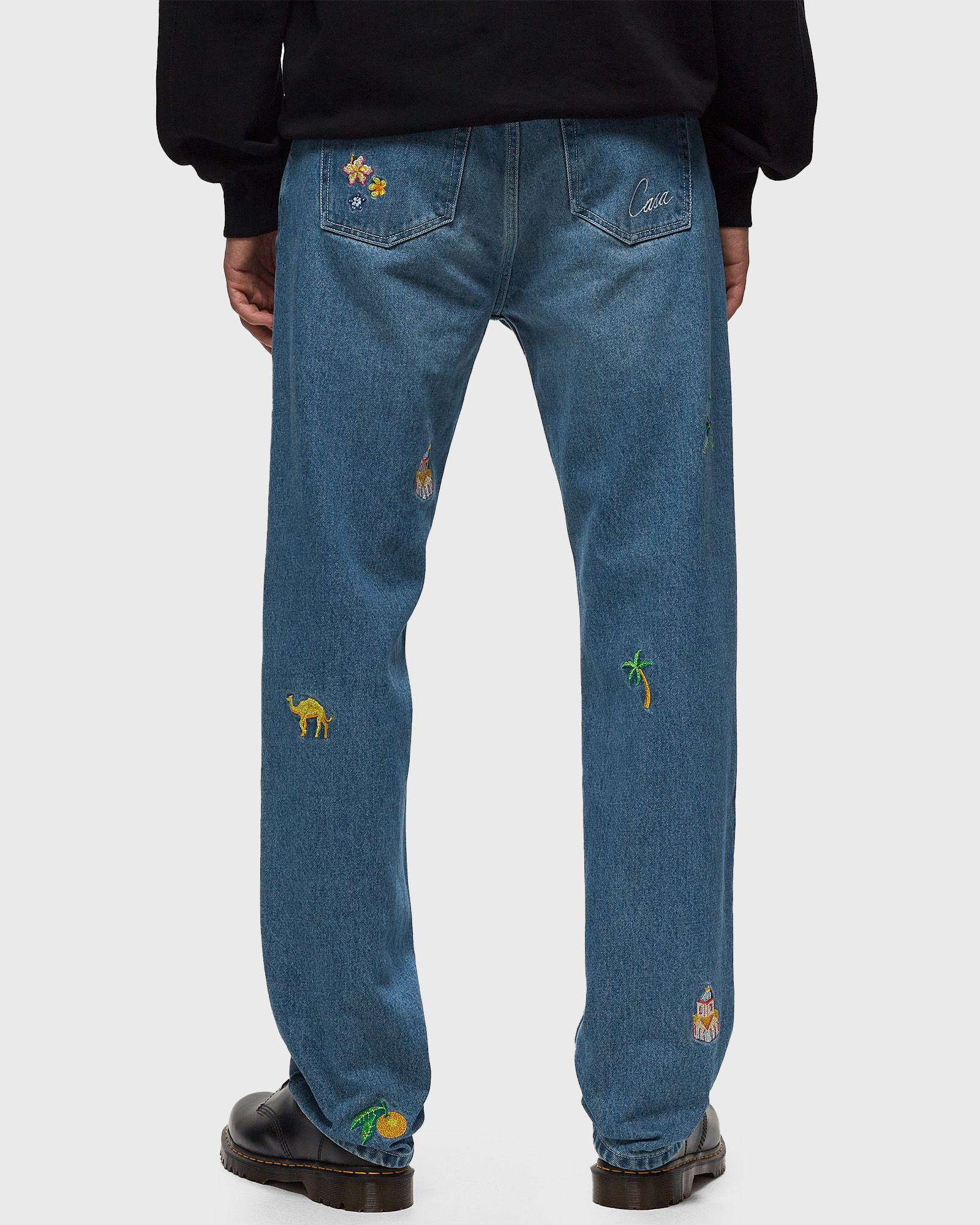STONE WASH DENIM EMBROIDERED MOTIF JEAN