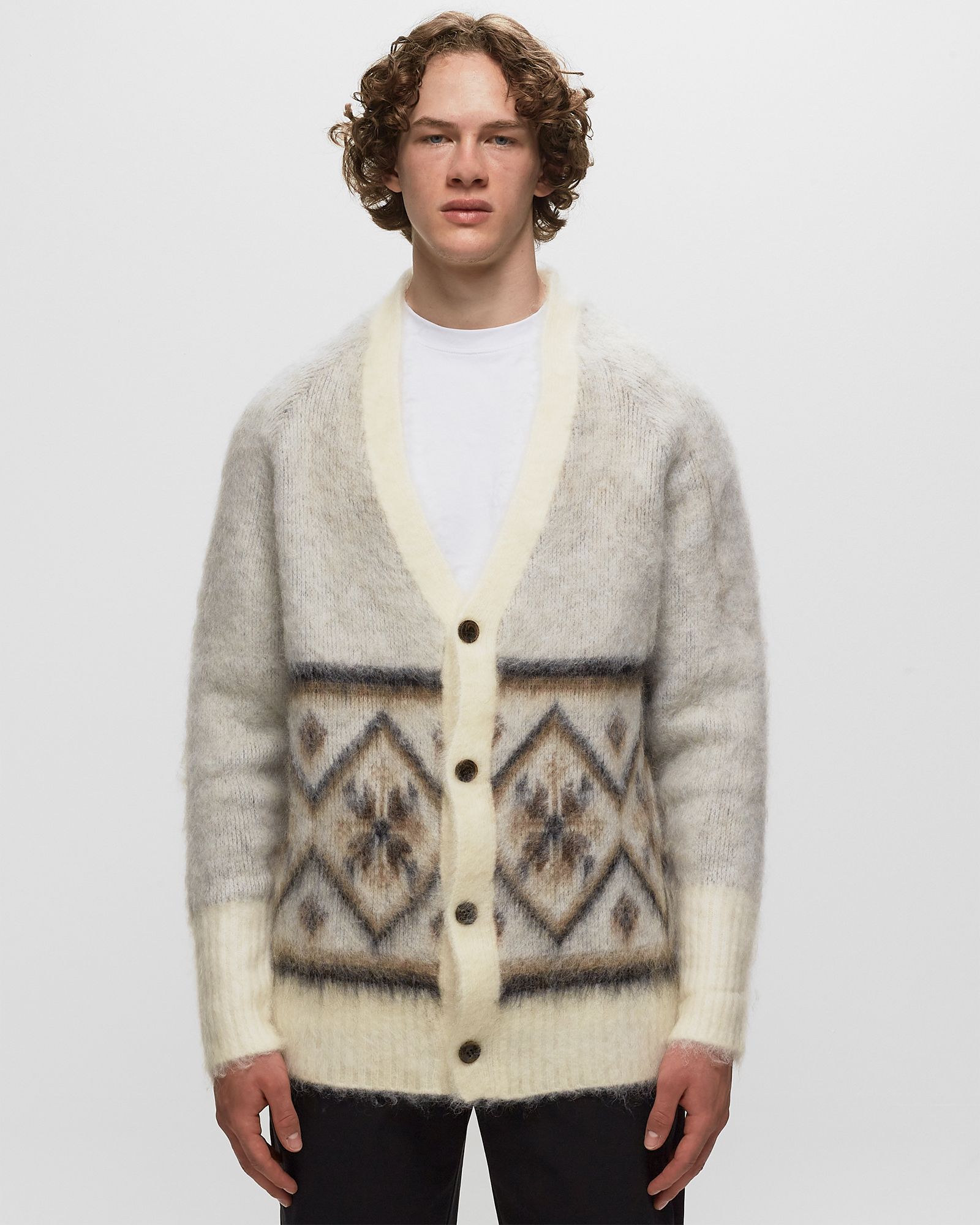 BRUSHED MOHAIR FAIR ISLE CARDIGAN