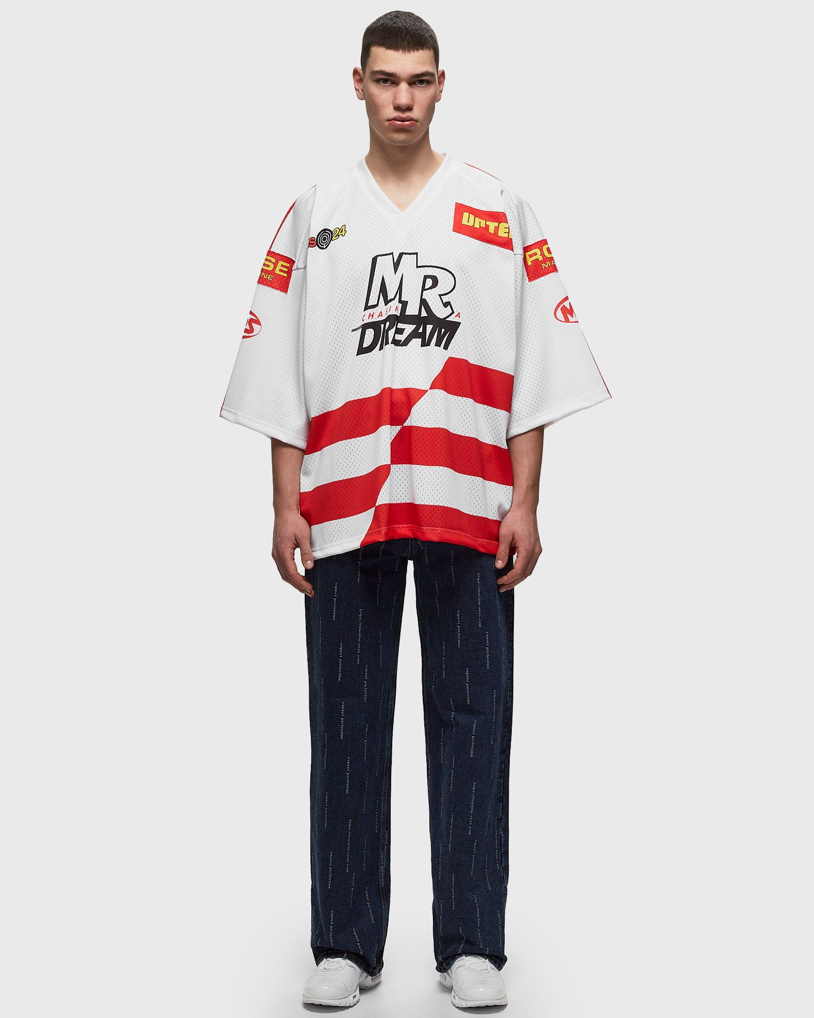 MARTINE ROSE OVERSIZED FOOTBALL TOP ホワイト Martine Rose – Oversized Football Top White / Red