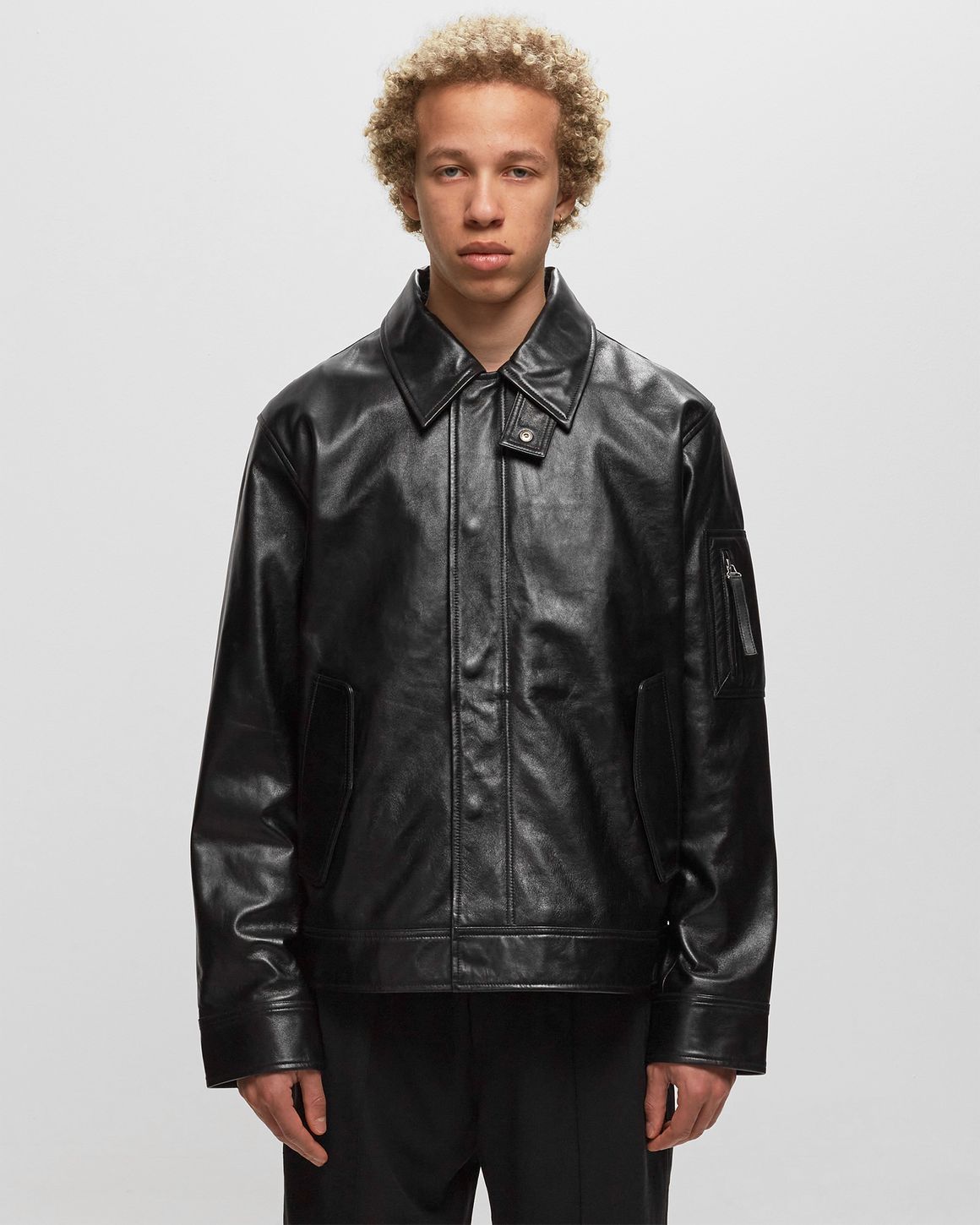 Helmut Lang フード ジップアップ レザー ライダース ジャケット 黒 20502712_50688977_600.jpg