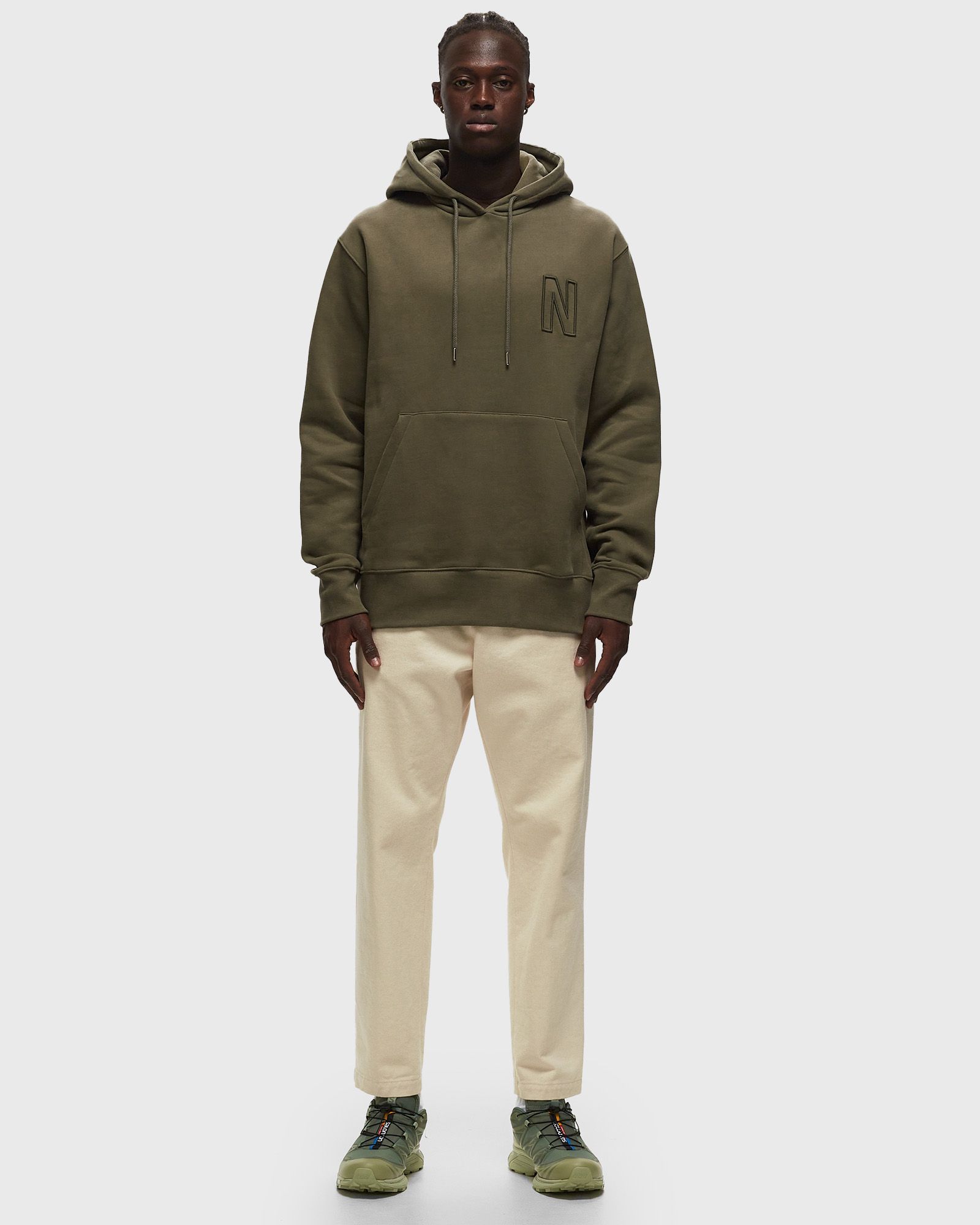 Arne Relaxed Organic Brushed Fleece N Logo Hoodie