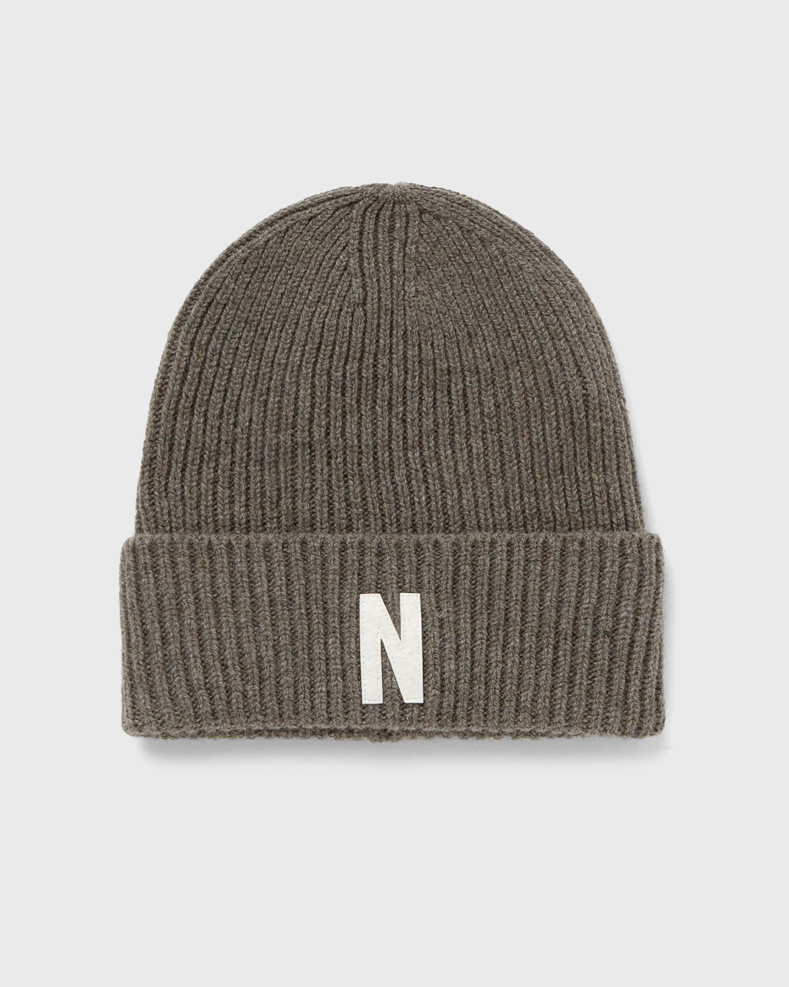 Norse Projects - merino lambswool rib n logo beanie men beanies green in größe:one size