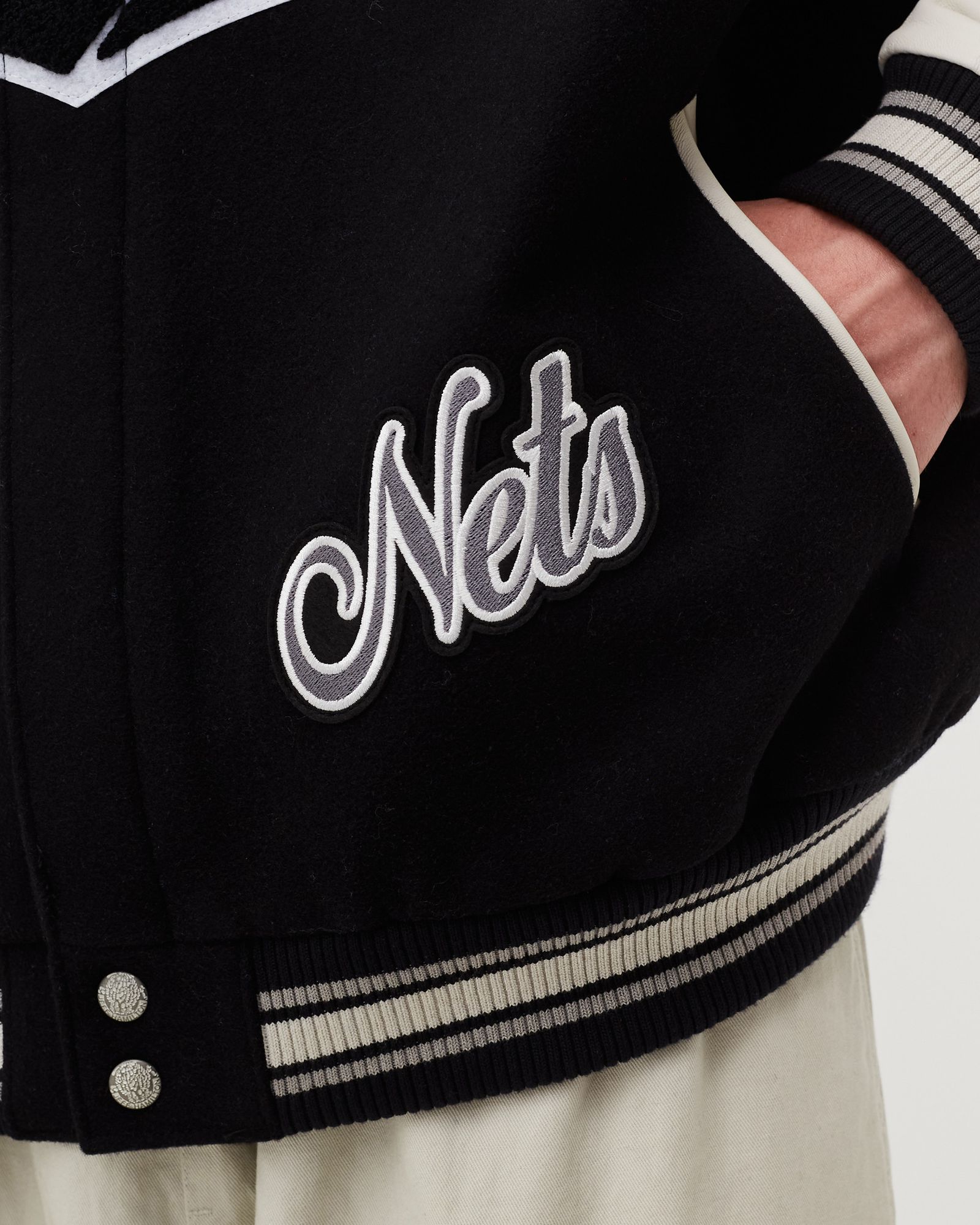 BROOKLYN NETS WOOL AND LEATHER JACKET