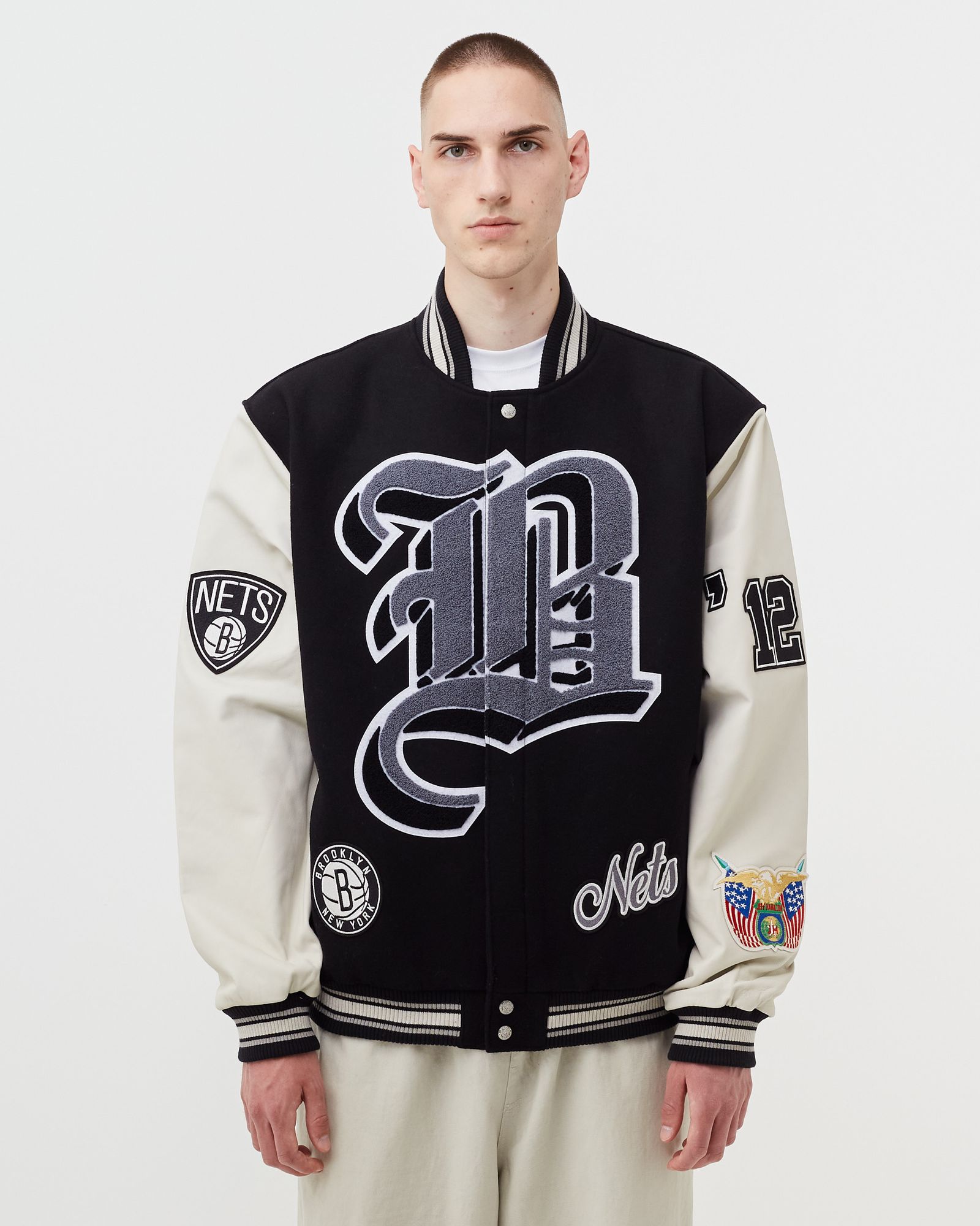 BROOKLYN NETS WOOL AND LEATHER JACKET