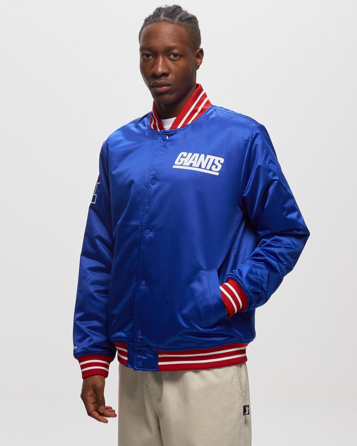 Mitchell Ness NFL Heavyweight Satin Jacket New York GIANTS Blue BSTN Store