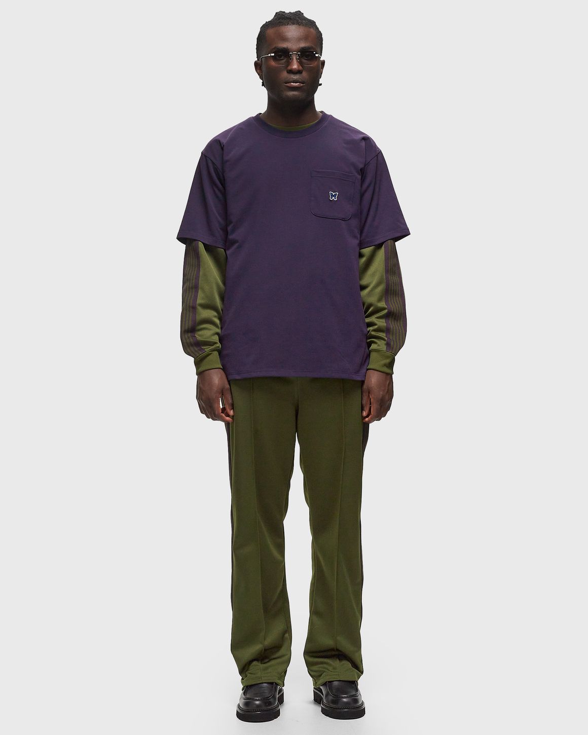 Tシャツ・カットソー NEEDLES Men T Shirts QV305PL Purple Needles Butterfly Printed Crew-neck T-Shirt men - Glamood Outlet