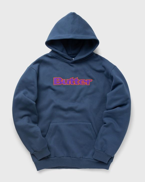 【BUTTER GOODS】 Felt Logo Applique Pullover Hood, Navy Butter Goods Felt Logo Applique Pullover Hood Blue | BSTN Store