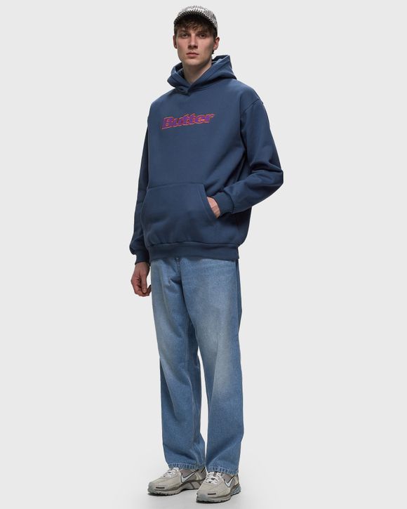 【BUTTER GOODS】 Felt Logo Applique Pullover Hood, Navy Butter Goods Felt Logo Applique Pullover Hood Blue | BSTN Store