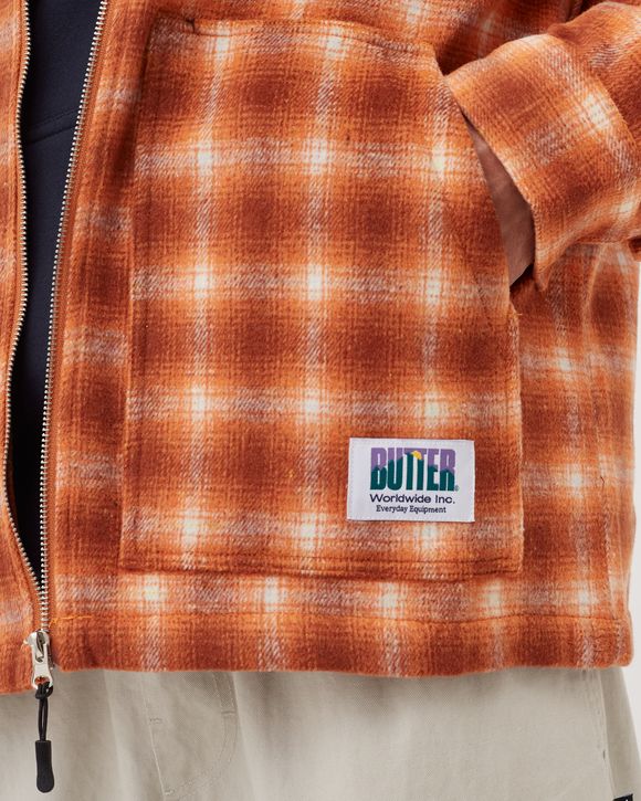 Butter Goods Chore Plaid Overshirt Orange - BURNT ORANGE