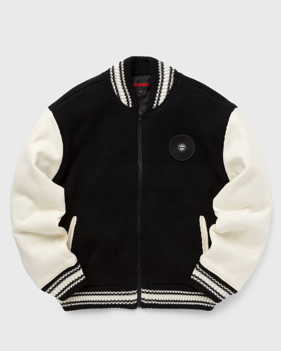 Pleasures SMOKE KNITTED VARSITY JACKET Black/White | BSTN Store