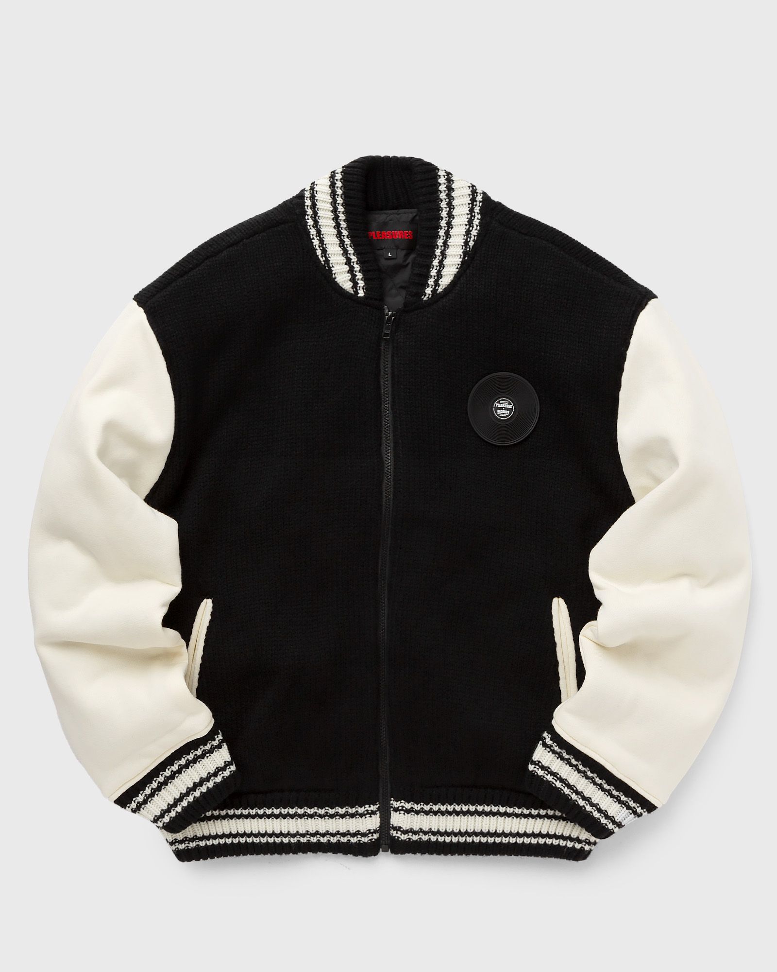 Pleasures - smoke knitted varsity jacket men bomber jackets|college jackets black|white in größe:m