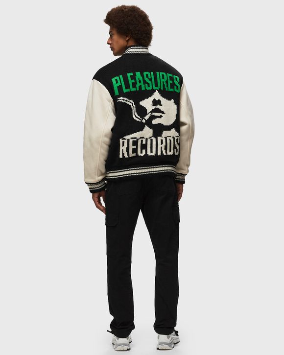 Pleasures SMOKE KNITTED VARSITY JACKET Black/White | BSTN Store