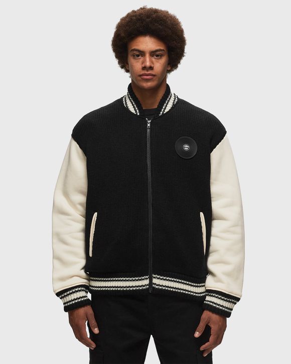 Pleasures SMOKE KNITTED VARSITY JACKET Black/White | BSTN Store