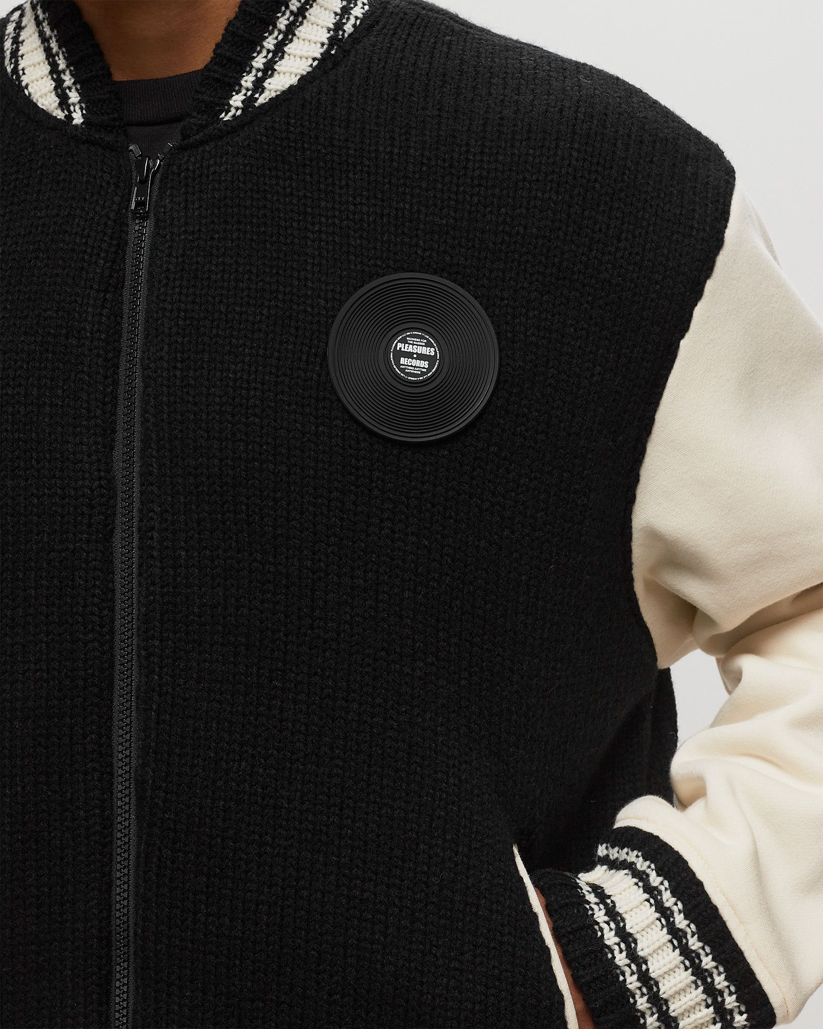 Pleasures SMOKE KNITTED VARSITY JACKET Black White | BSTN Store