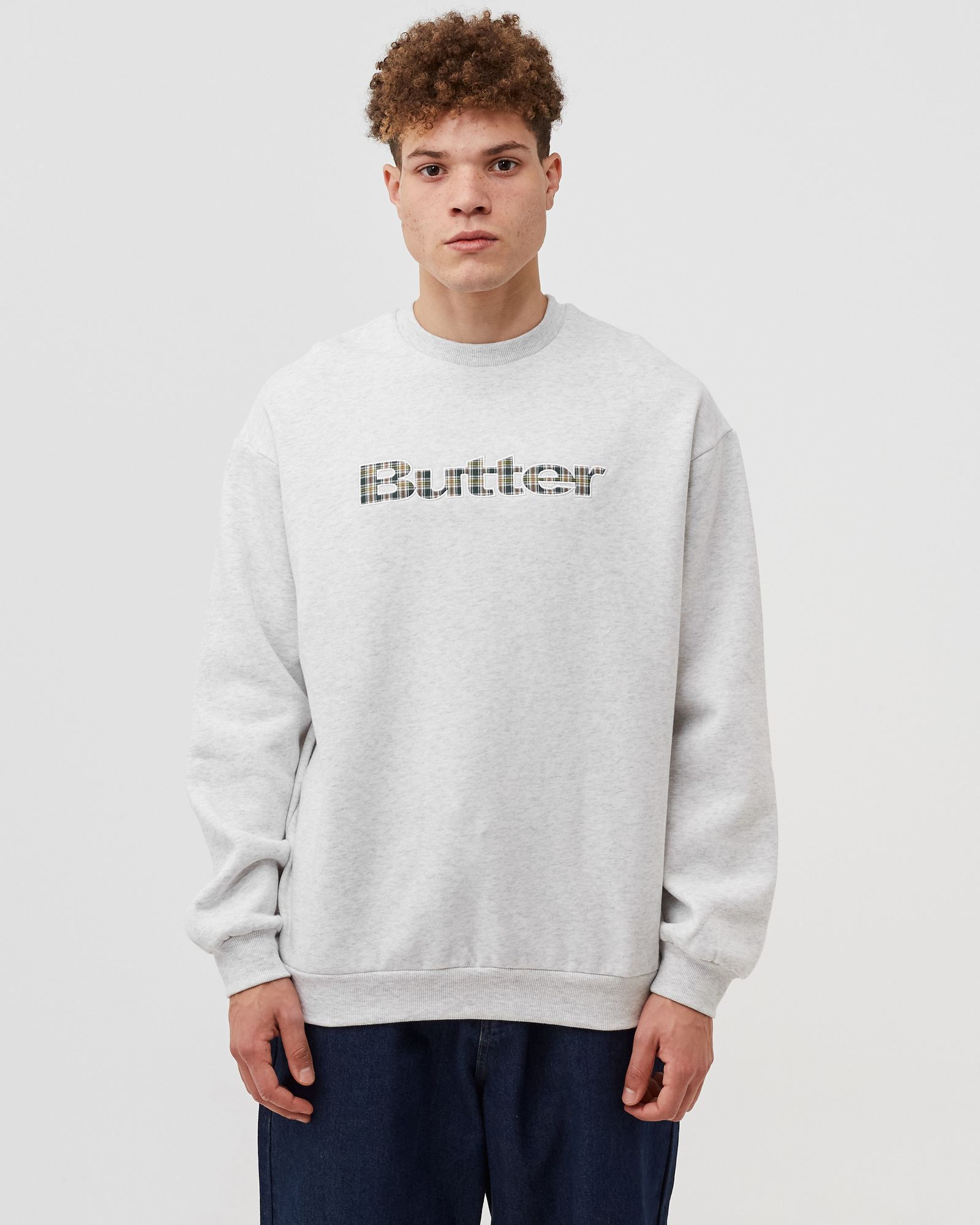 Plaid Applique Logo Crewneck Sweatshirt