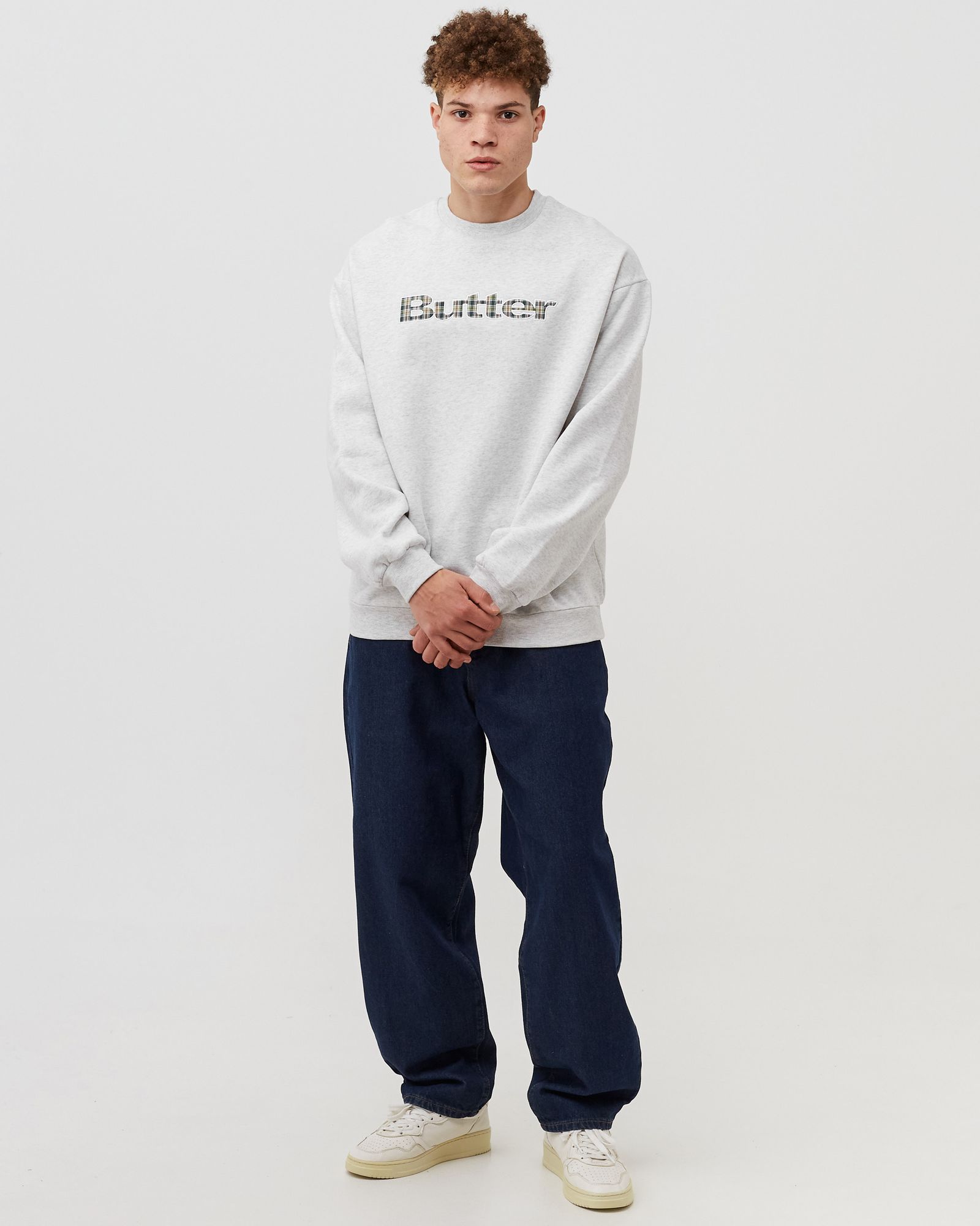 Plaid Applique Logo Crewneck Sweatshirt