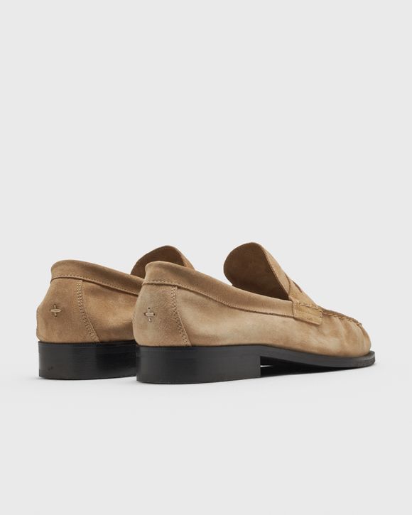 Ezra Tan Suede Pebble Pleated Penny Loafer