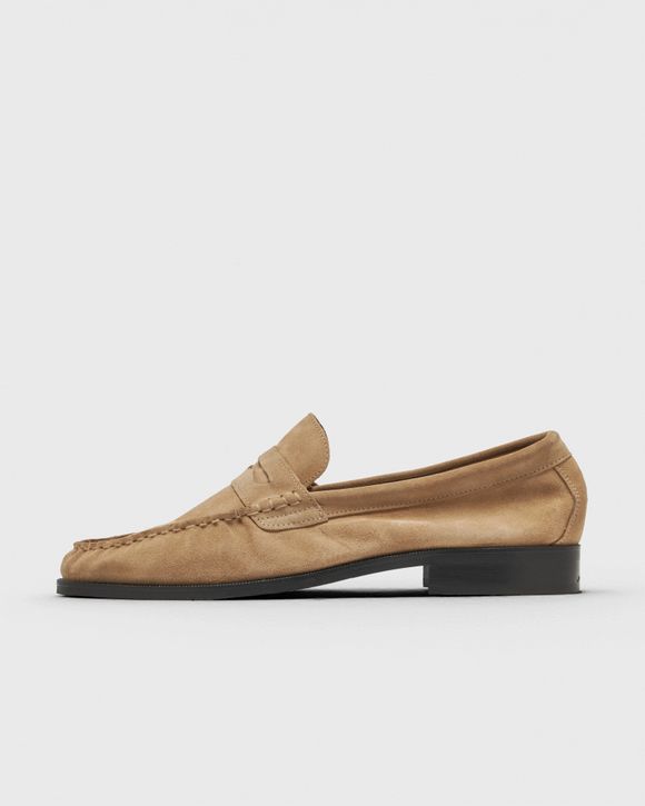 Ezra Tan Suede Pebble Pleated Penny Loafer