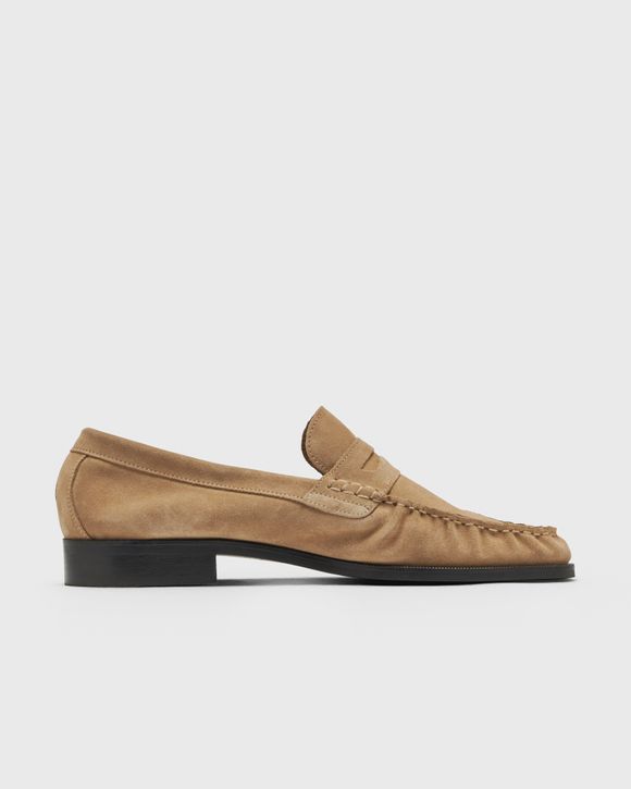 Ezra Tan Suede Pebble Pleated Penny Loafer