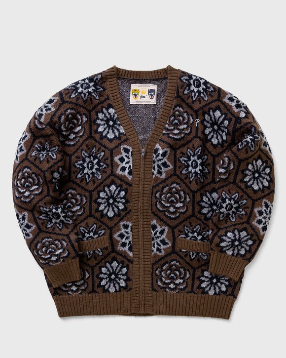 Patta – Wall Flower Knitted Zip Cardigan Chestnut/Dark Gull Grey