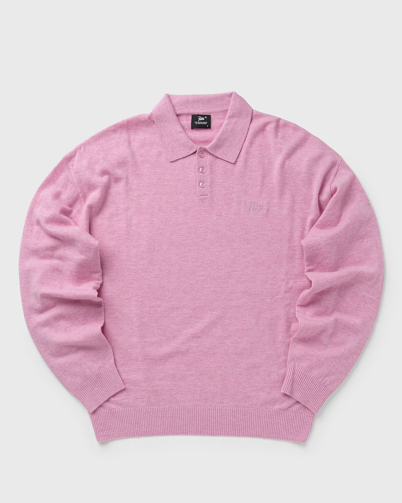 PATTA - knitted wool longsleeve polo shirt men polos pink in größe:xl