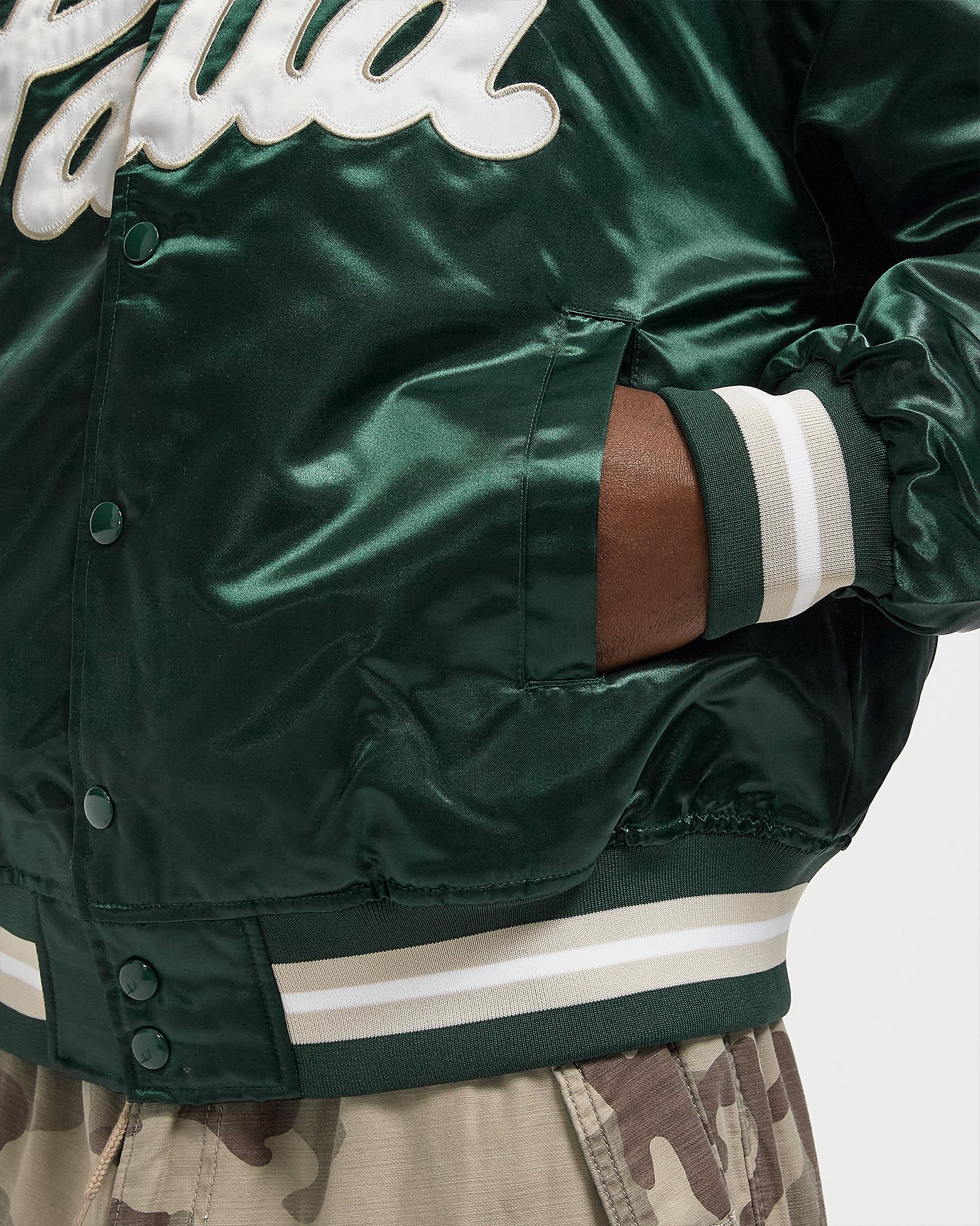 Script Logo Satin Varsity Jacket