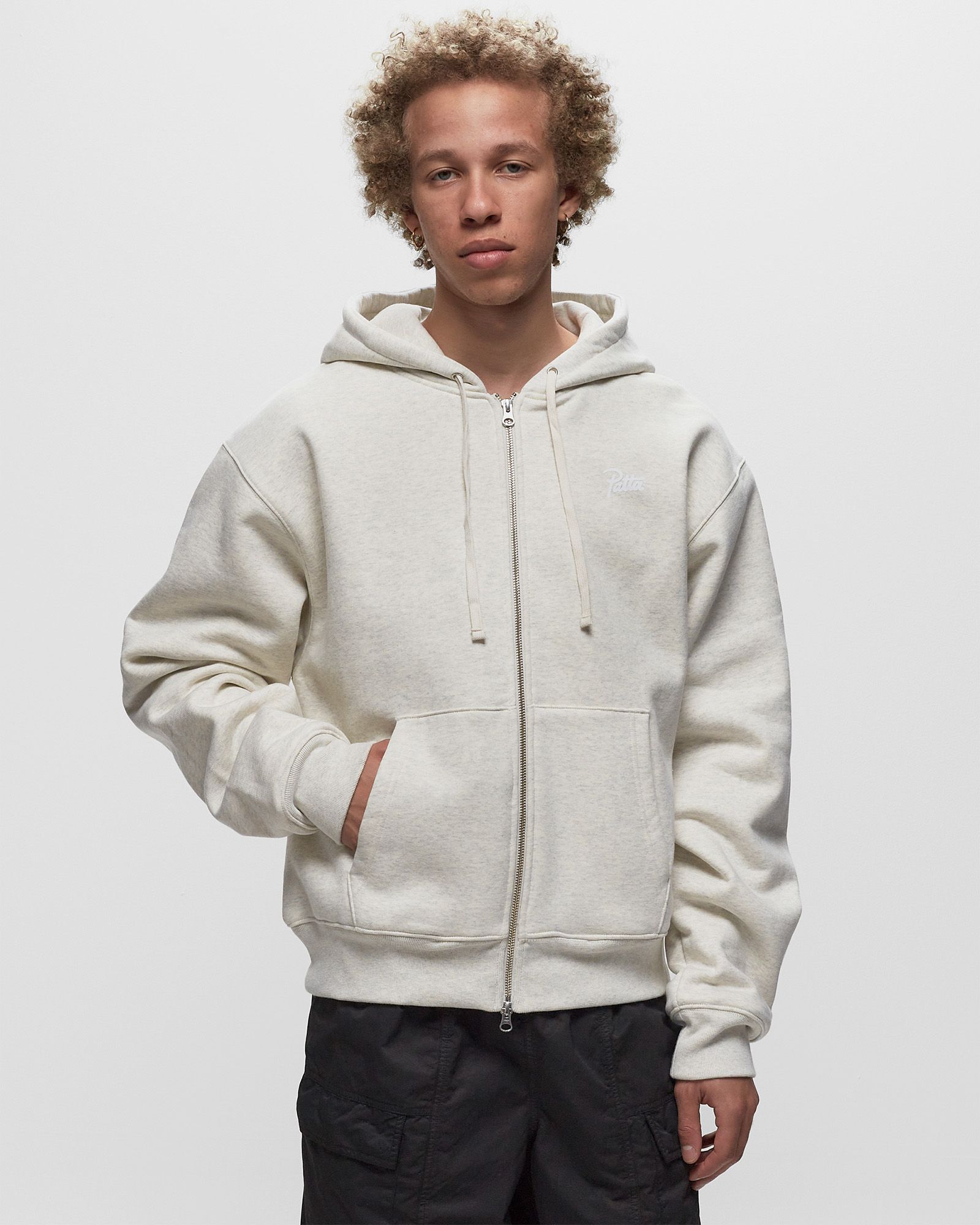 BASIC WAFFLE ZIP HOODED SWEATER