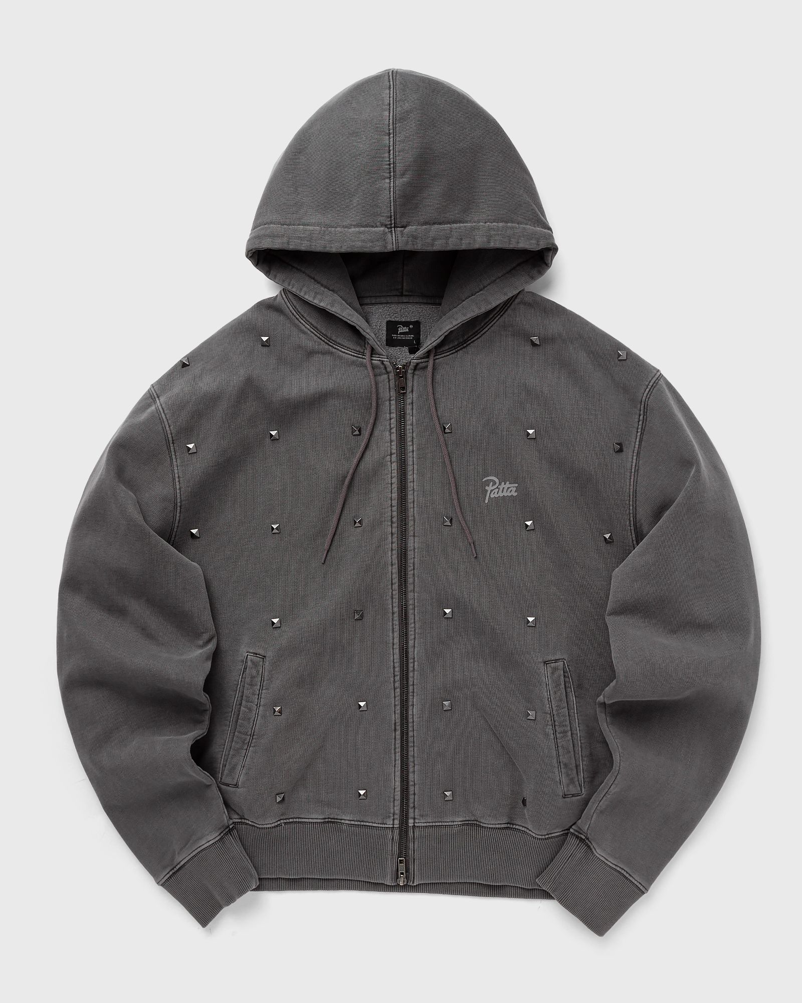 Studded Washed Zip Up Hooded Sweater