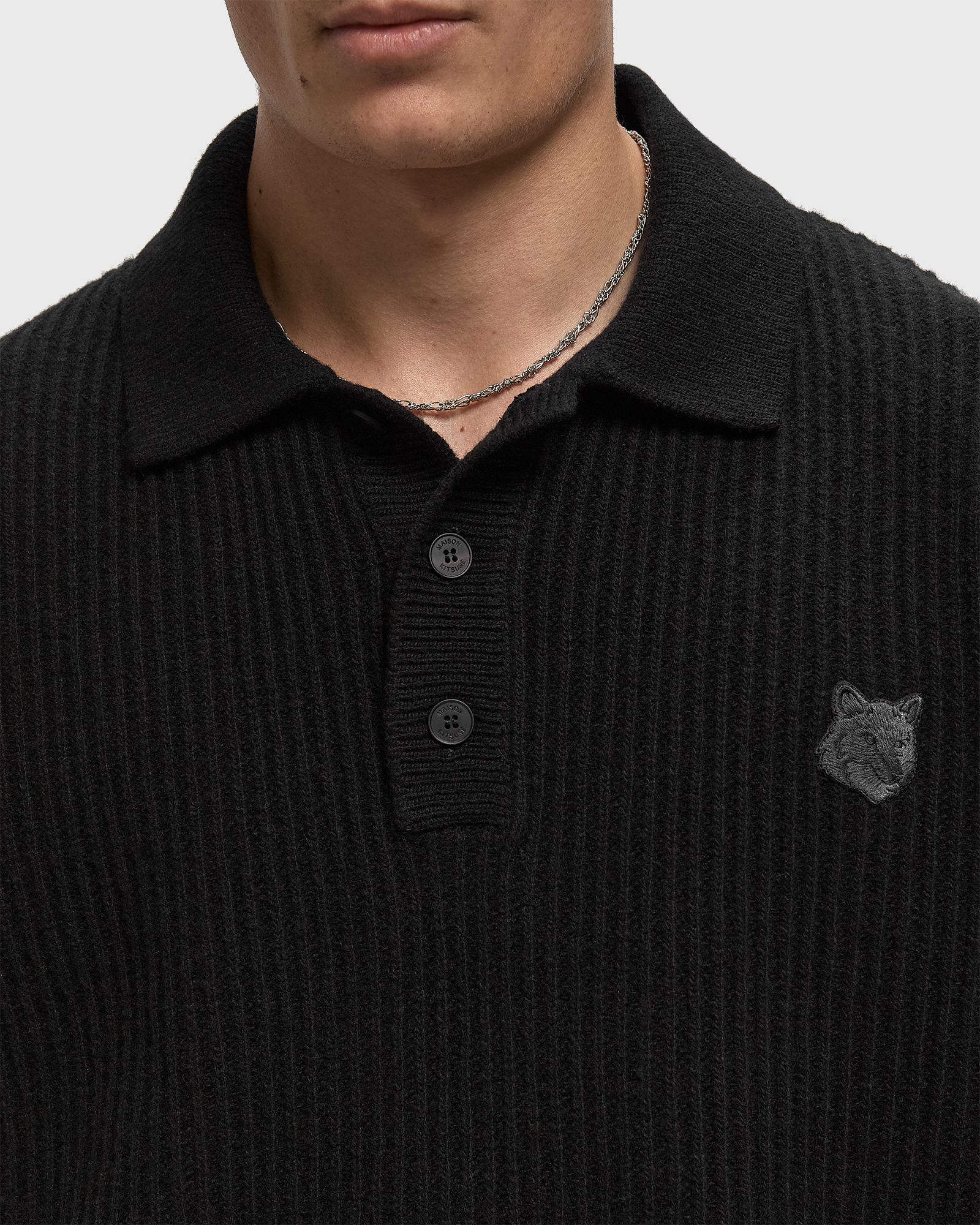 FOX HEAD WOOL RIBBED POLO JUMPER