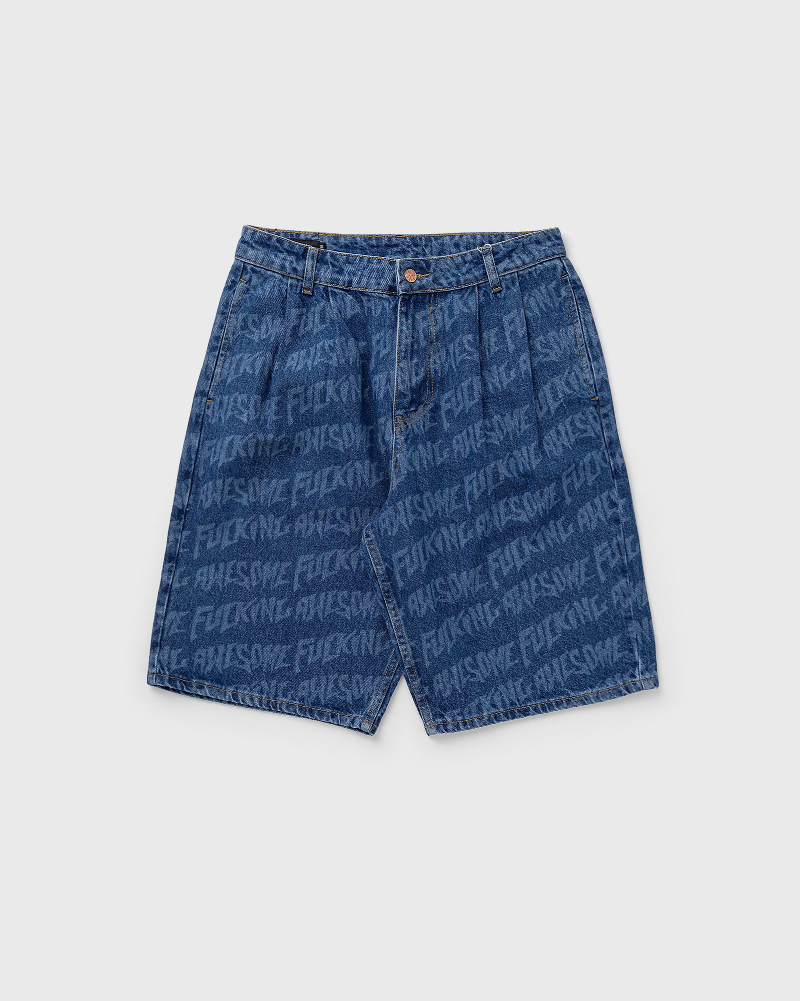 Baggy Pleated Denim Laser Stamp Shorts