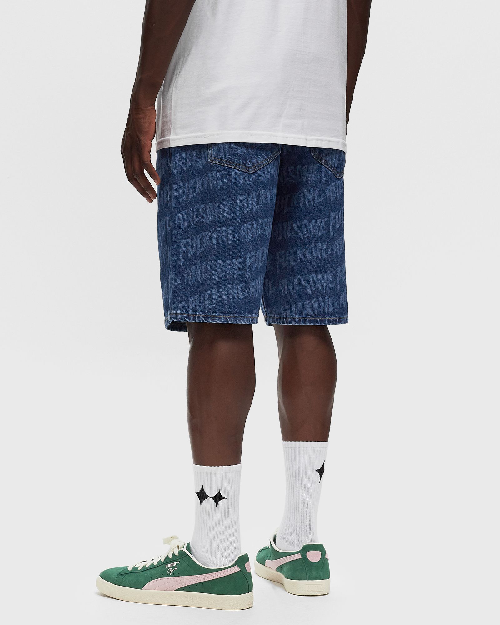 Baggy Pleated Denim Laser Stamp Shorts