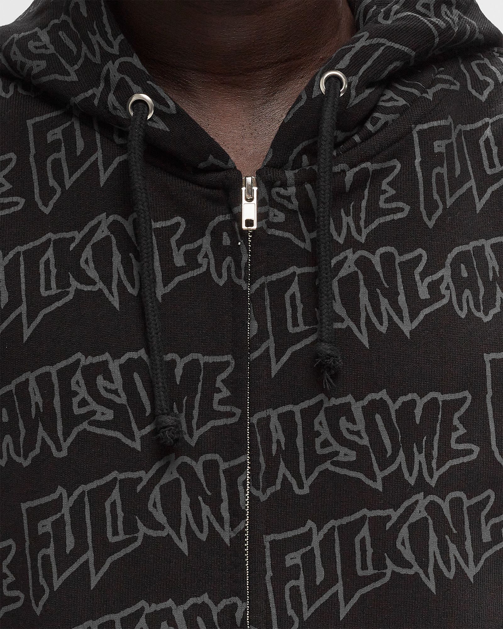 Fucking Awesome AOP Stamp Zipped Hoodie Black | BSTN Store
