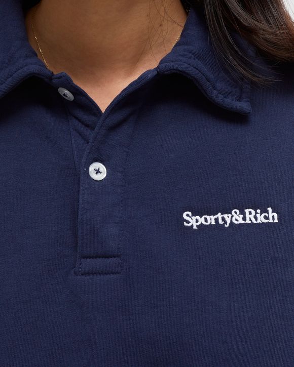 Sporty & Rich Serif Logo Embroidered Polo Blue