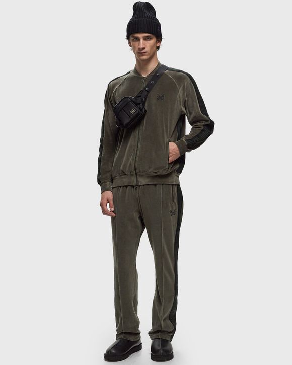 Needles Narrow Track Pant - C/Pe Velour Green - B-OLIVE