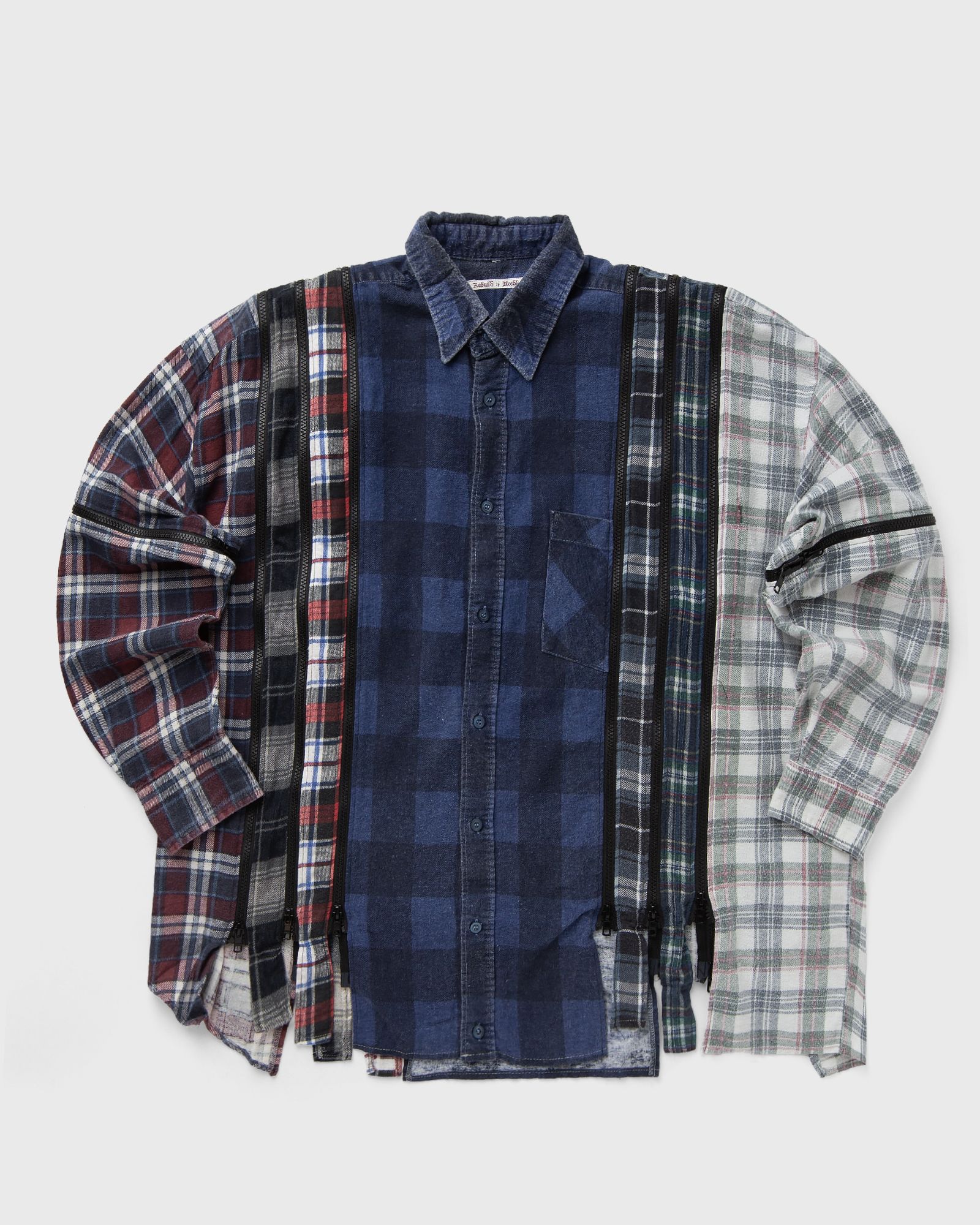 ma　フランネル Needles Rebuild by Flannel Shirt -> 7 Cuts Zipped Wide Shirt