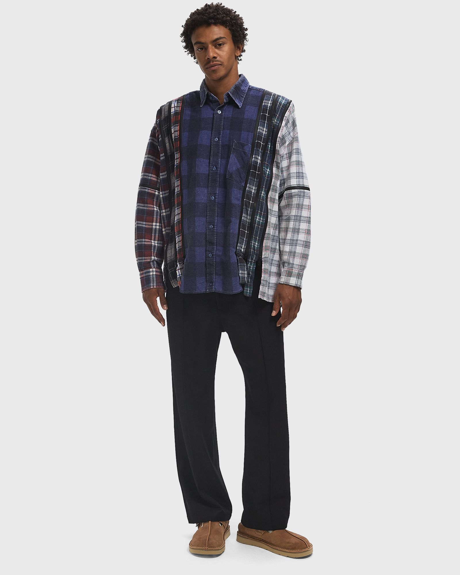ma　フランネル Needles Rebuild by Flannel Shirt -> 7 Cuts Zipped Wide Shirt