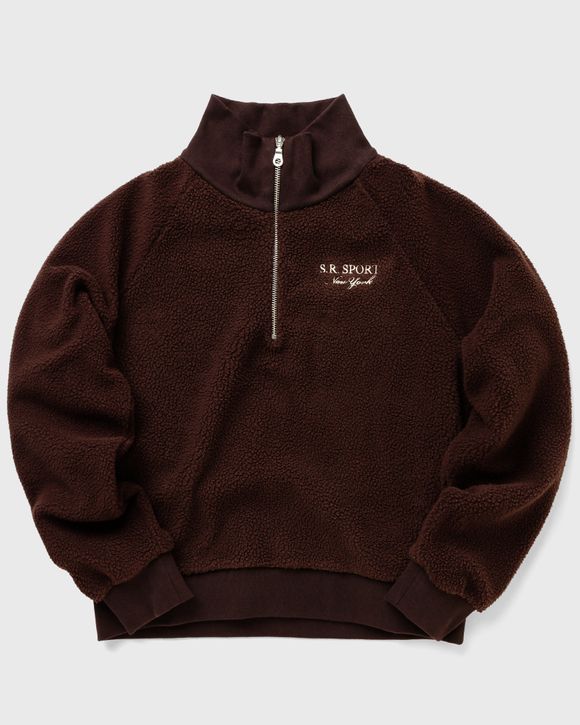 Sporty & Rich Sporty Rich Quarter Zip Sherpa Fleece Sweatshirt in Brown