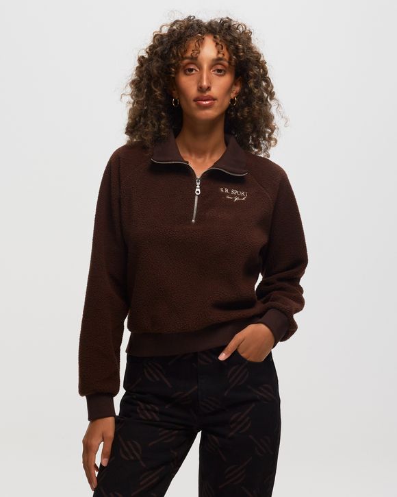 Sporty & Rich WMNS Sherpa Fleece Quarter Zip Brown - CHOCOLATE