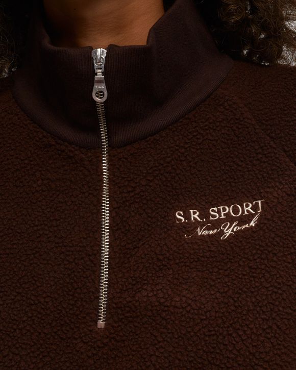 Sporty & Rich Sporty Rich Quarter Zip Sherpa Fleece Sweatshirt in Brown