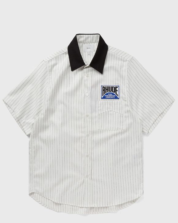 Rhude Men's Twill Striped Mechanic Shirt - White Black - Size Large