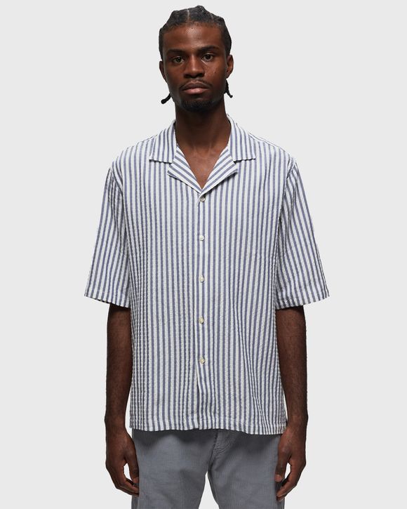 Officine Générale EREN SS TEXTURED COTTON STRIPE SHIRT Blue/White