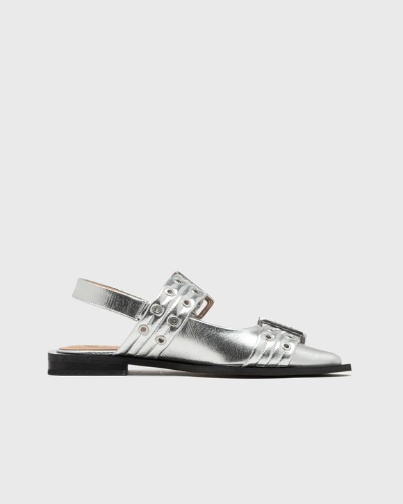 Ganni Feminine Buckle Ballerina Metallic Silver | BSTN Store