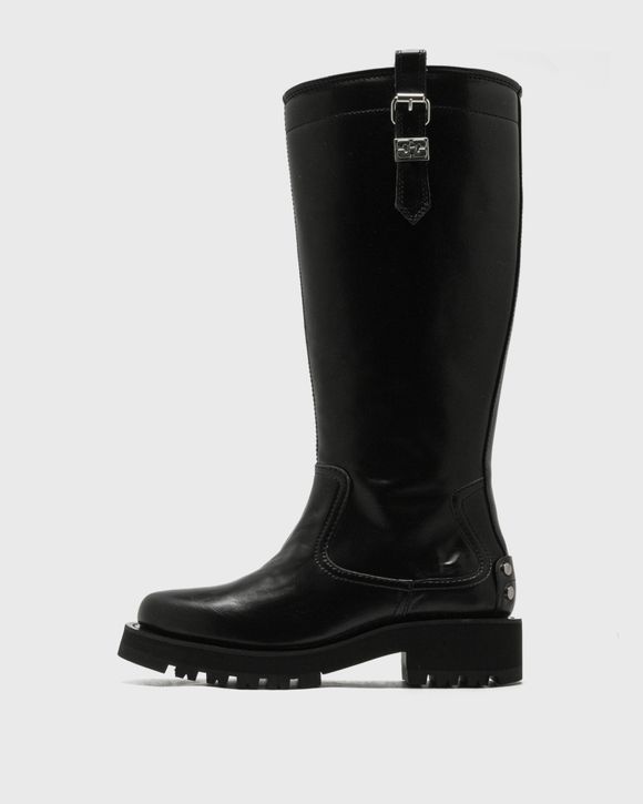 Ganni Studs High Boot Crinkle Oleatex Black | BSTN Store